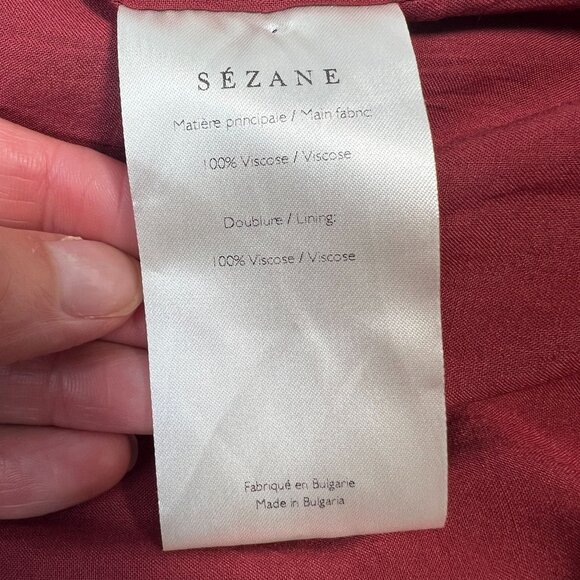 Sezane Alix Midi Dress Sheer Sleeves Button Up Red Bordeaux Floral Print 34 XS - Picture 14 of 15